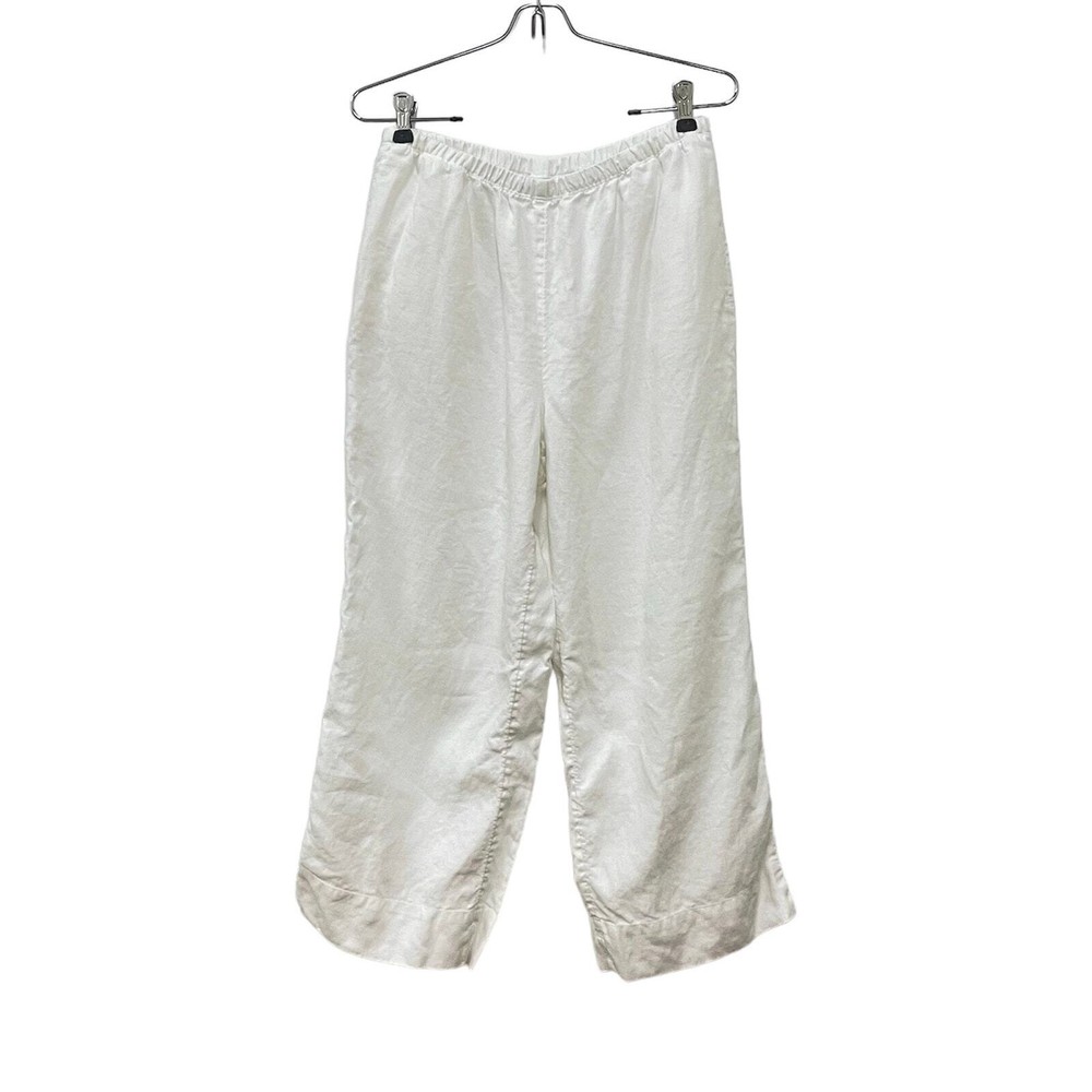 J. Jill White 100% Linen High Rise Elastic Waist Pull on Cropped Pants Size S