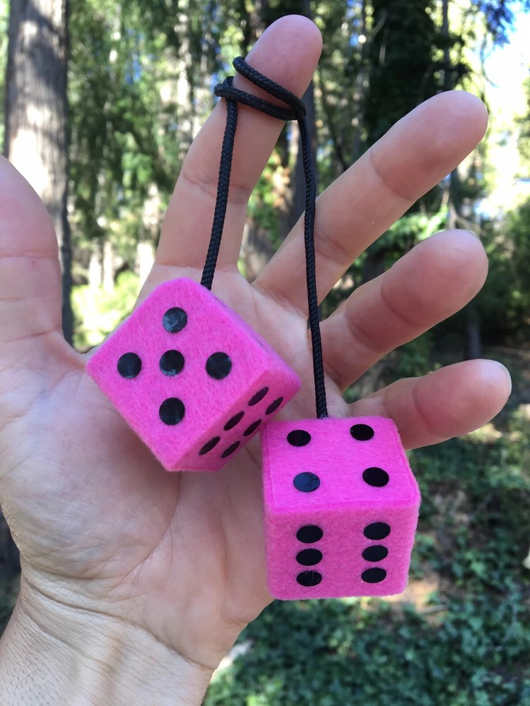 Candy Pink & Black Fuzzy Dice! Solid Maple New Product Car or Truck Car Charms