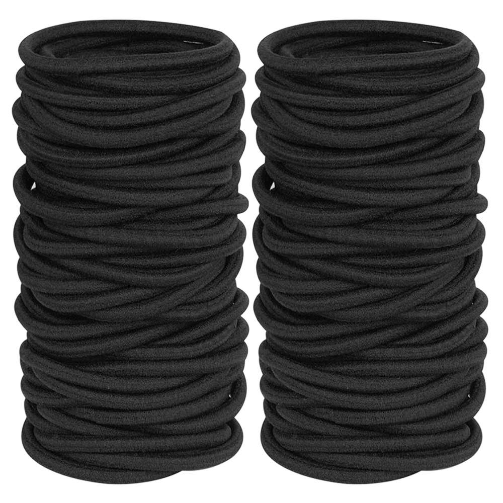 120 Black Hair Ties for Thick Curly Hair Strong Ponytail Holders No Snag Elastics