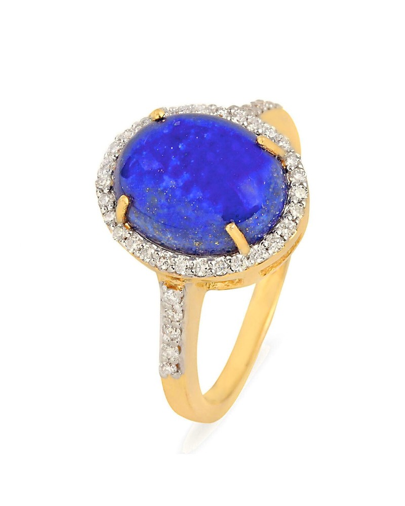 Lapis Lazuli Moissanite Wedding Ring in 925 Sterling Silver with 14K Gold Plating for Her