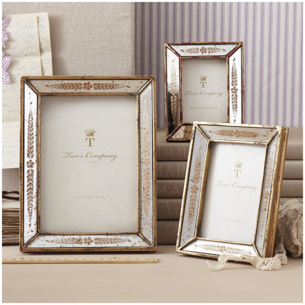 7825 Set of 3 Gold Leaf Photo Frames Assorted 3 Sizes