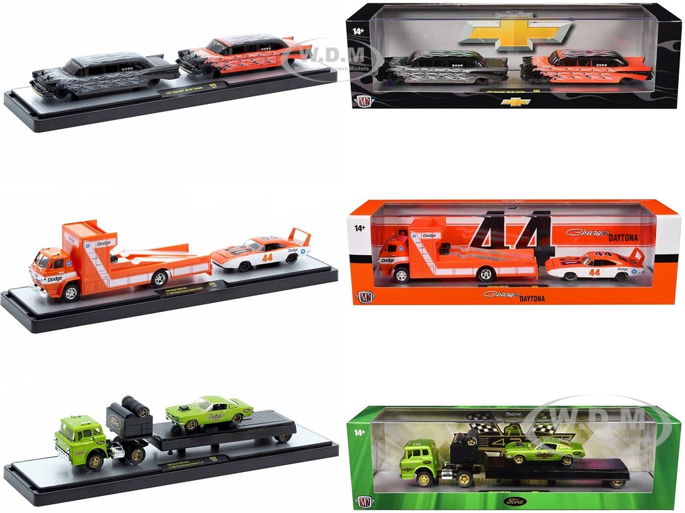 AUTO HAULERS RELEASE 80, 3 TRUCKS SET 1/64 DIECAST MODELS M2 MACHINES 36000-80