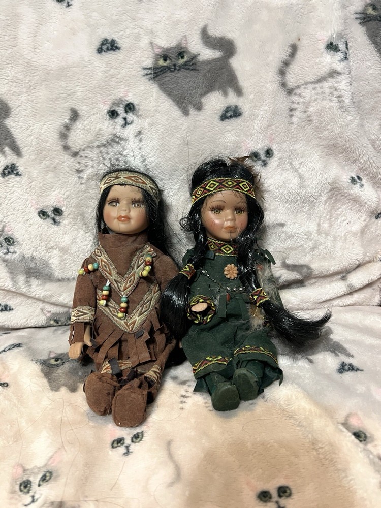 Cathay Collections Native American Porcelain Dolls Set of 2