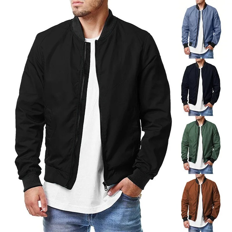 Men Bomber Jacket Casual Zip Up Lightweight Varsity Slim Fit Windbreaker