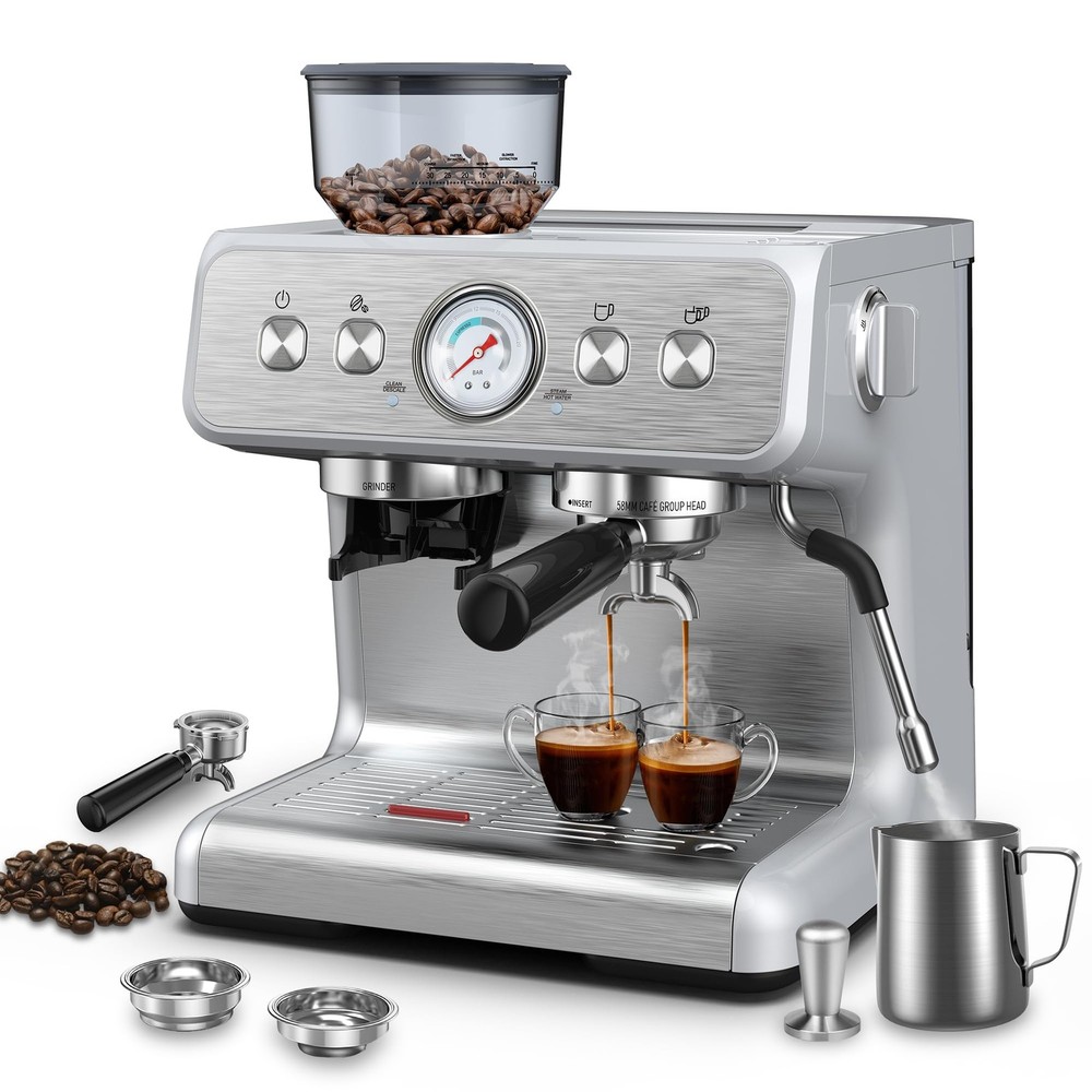 Espresso Machine with Built-in Grinder,Professional 15 Bar Espresso Maker wit...