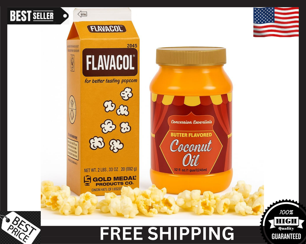 - Flavacol Popcorn Seasoning Salt 35oz & Concession Essentials Coconut Oil 32...