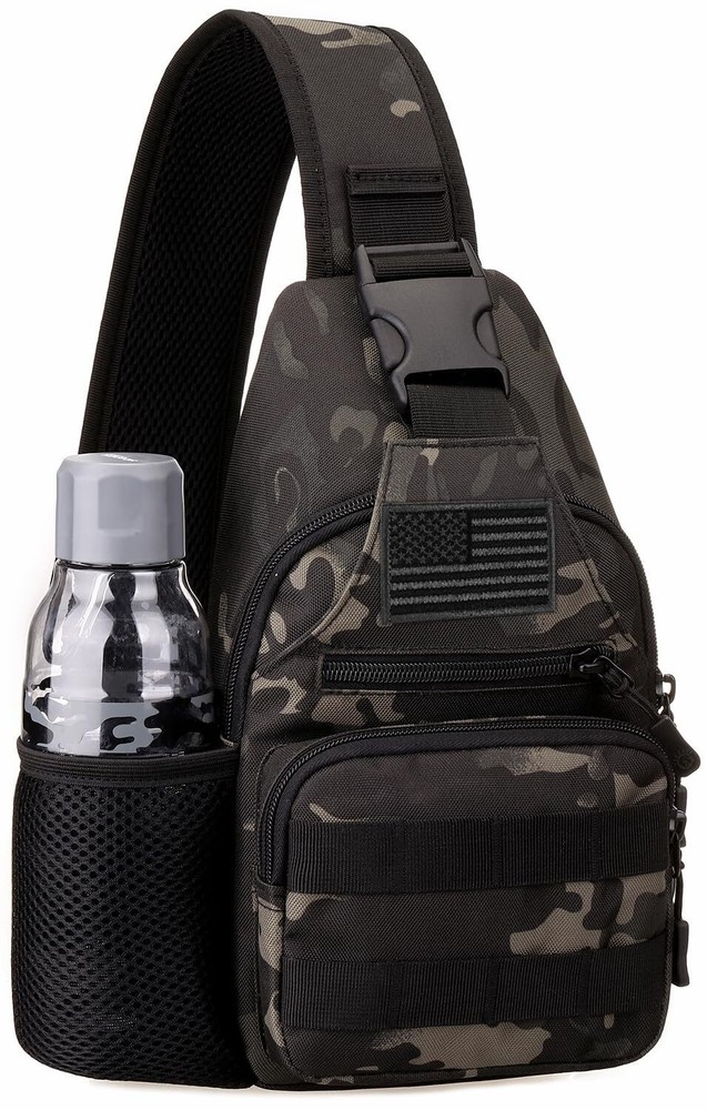 Tactical MOLLE Sling Bag with USB Charging Port Military Crossbody Pack  