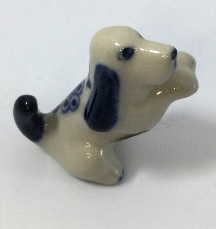 Ceramic Miniature Figurine Dog Basset Hound Begging Standing Thailand