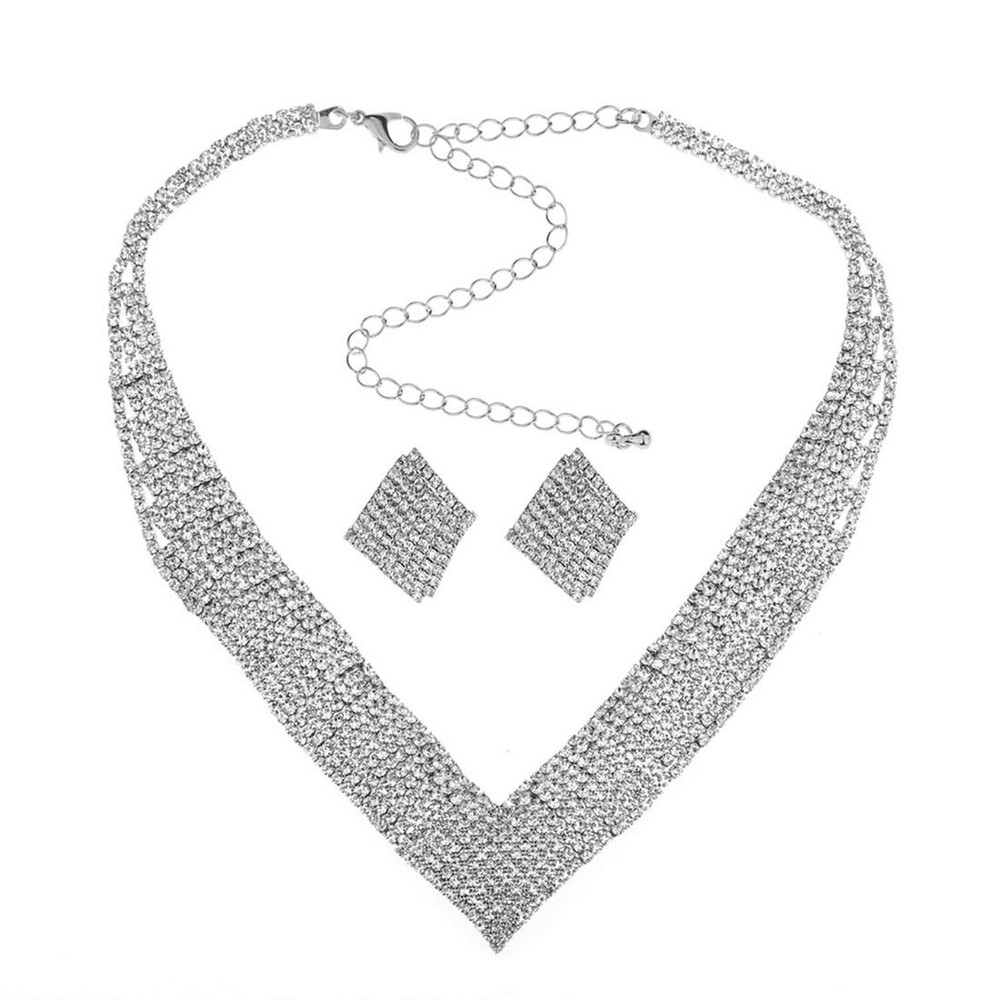 Women's Crystal Jewellery Set Plated Sparkling Crystal Choker Necklace Set wi...