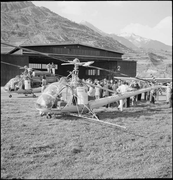 Crop duster insecticide spraying to combat cockchafer in Valais 1957 Old Photo