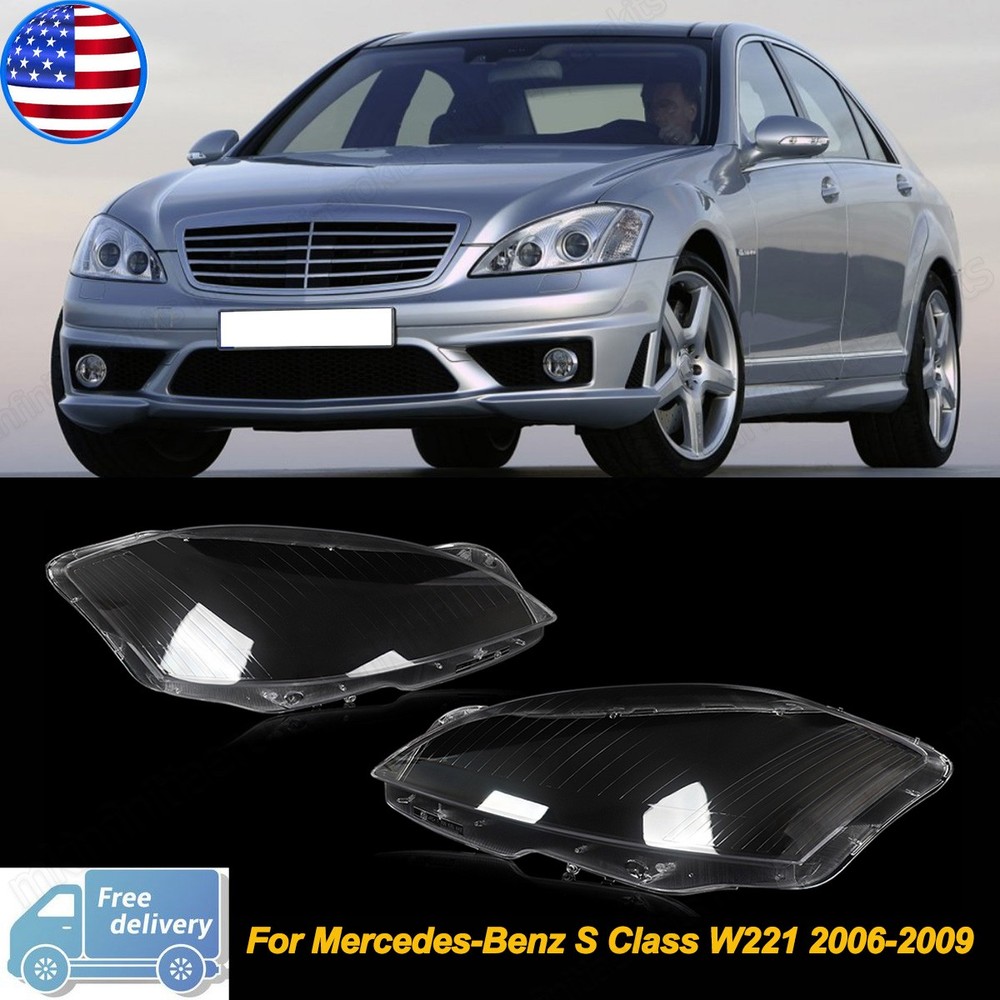 Pair For 2006-2009 Mercedes-Benz W221 S-Class Front Headlight Lens Covers Clear