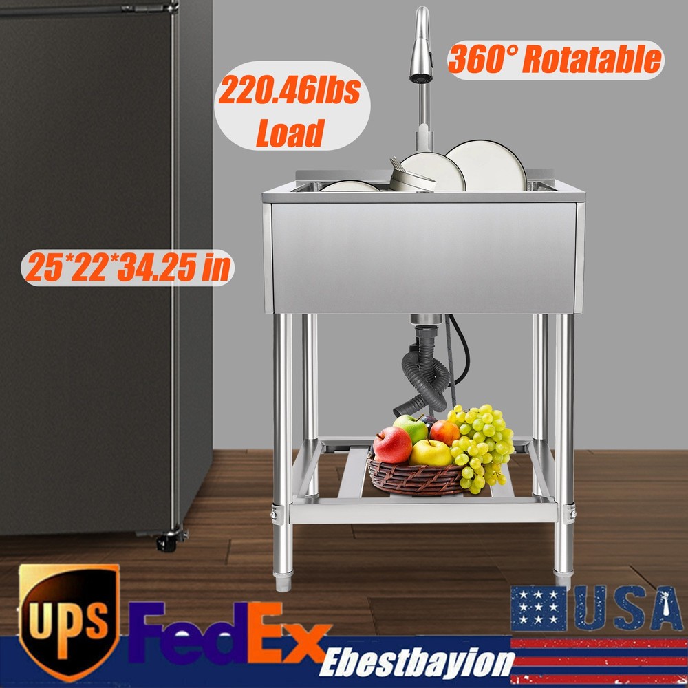25 Inch Freestanding Commercial Hand Wash Sink Stainless Steel for Restaurants