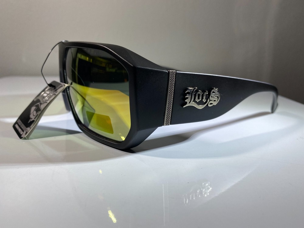 Men's Black Hexagonal Sunglasses with Yellow Reflective Lenses