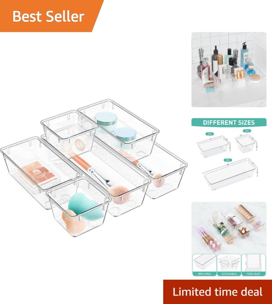 Elegant 6-Piece Clear Storage Tray Set - Ideal for Makeup & Office Supplies