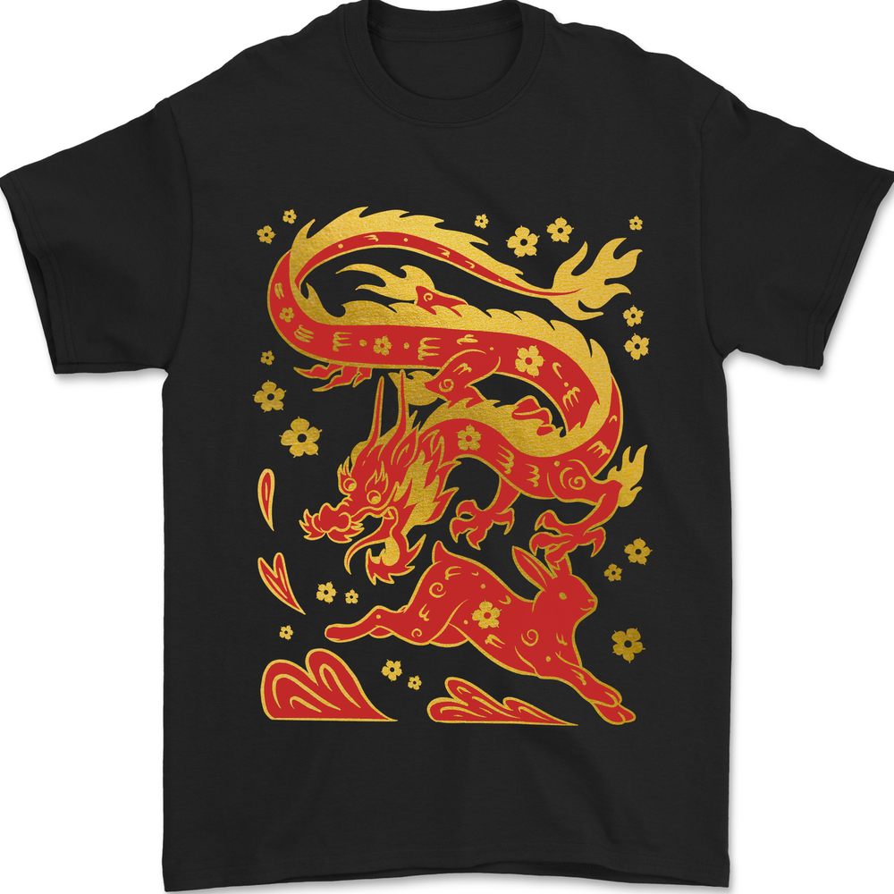 Chinese New Year Dragon Rabbit Graphic Cotton Mens T-Shirt  