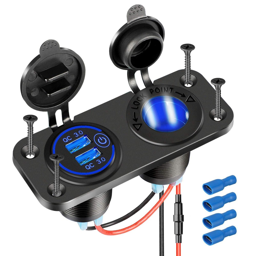 12V Waterproof USB Charger Splitter with Quick Charge 3.0