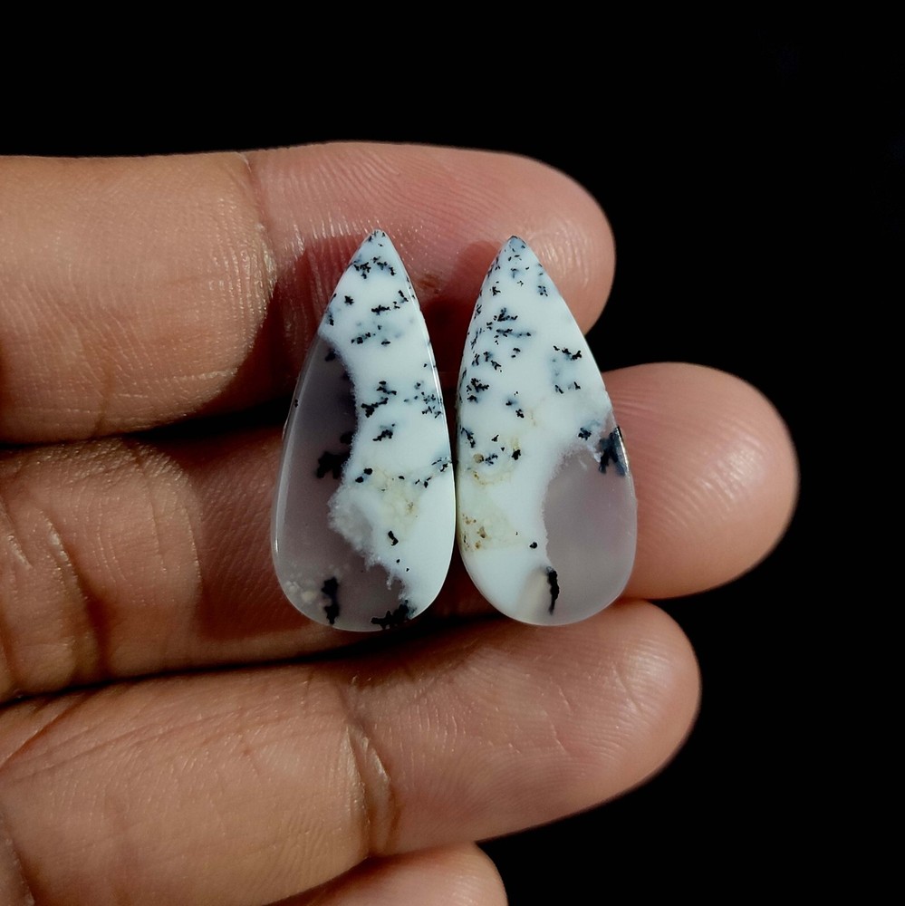 2 Pcs 16.80 Cts Natural Dendritic Opal Making teardrop Cabochon 25.5x11.6x3 MM