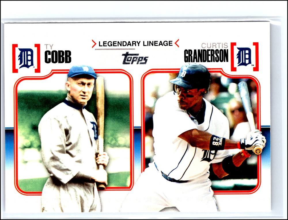 Ty Cobb and Curtis Granderson 2010 Topps Legendary Lineage LL5 Detroit Tigers Baseball Card