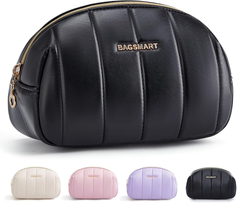 BAGSMART Compact PU Leather Black Travel Makeup Organizer for Essentials