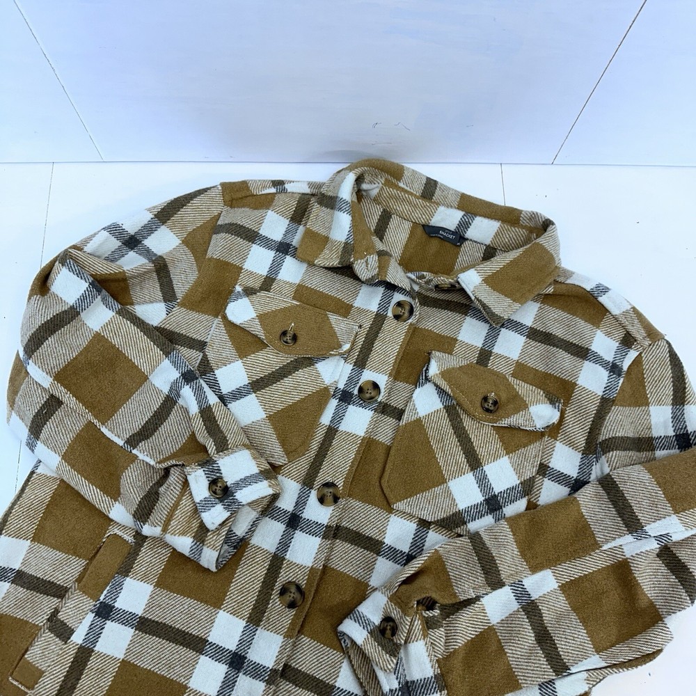 Women's Medium Gray Gold Wool Plaid Shacket by Members Mark  -image