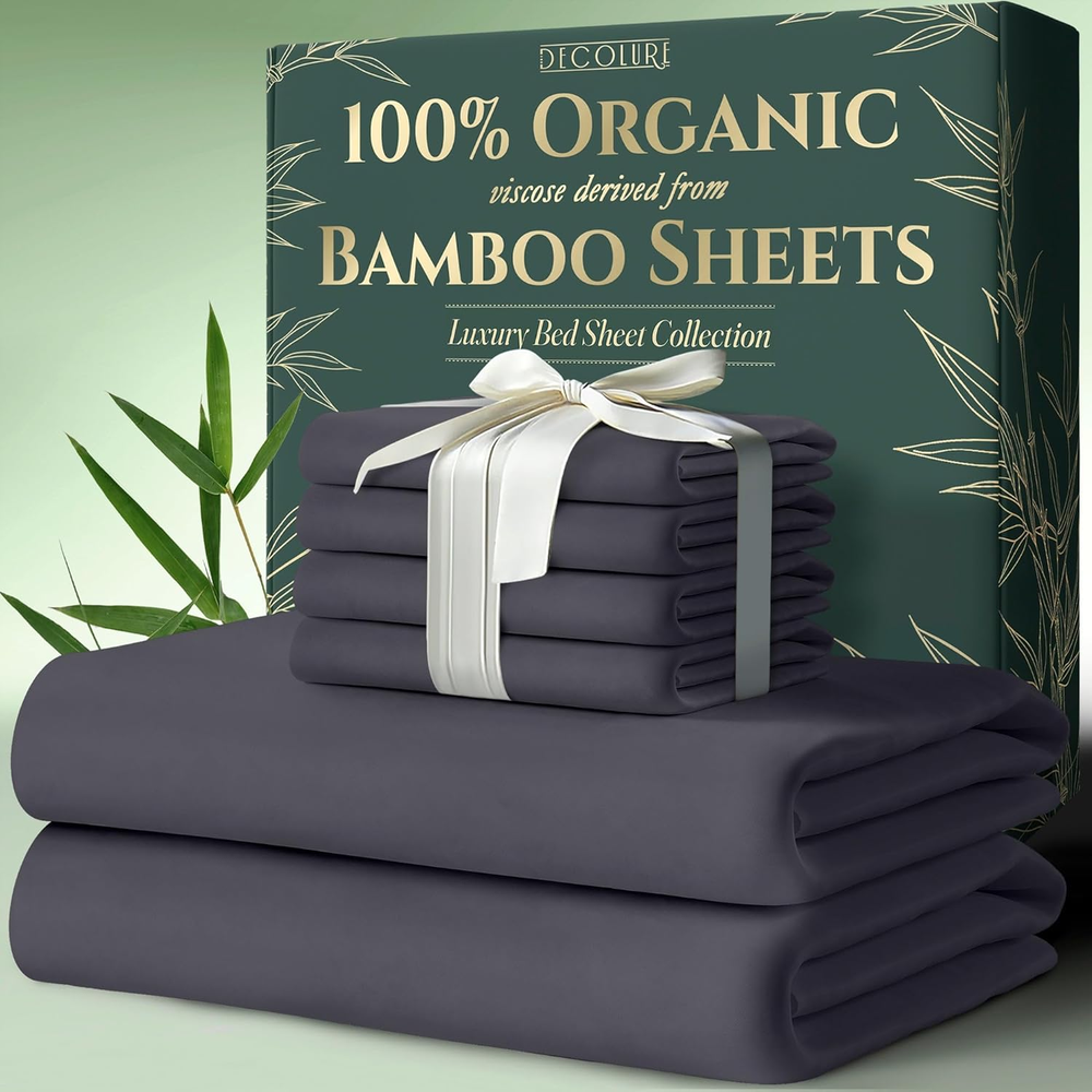 100% Organic Viscose Derived from Bamboo Sheets Queen Size 6Pcs - Ultra Soft & L