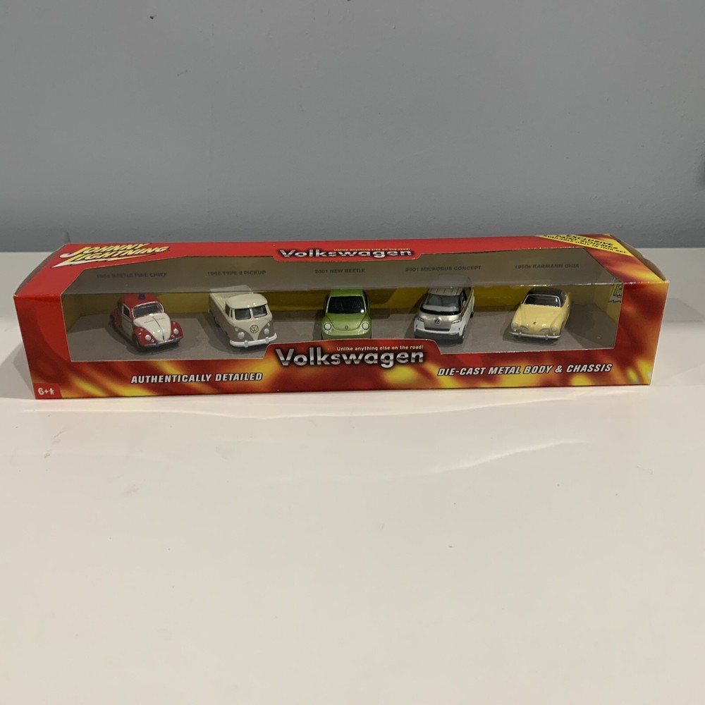 Johnny Lightning Volkswagen 5 Car Set Bug Type 2 Pickup New Beetle Microbus Ghia