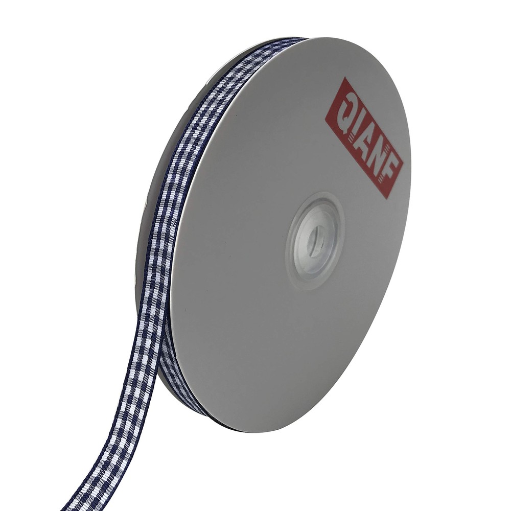 Navy Gingham Checkered Woven Edge Ribbon 1x50 Yards for Gift Wrapping and Crafts