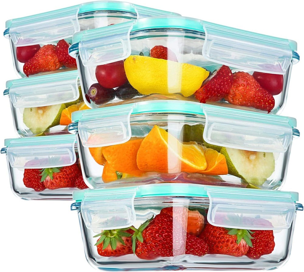 YEBODA Airtight Glass Food Storage Containers with Snap Lock Lids - Clear BPA-Free