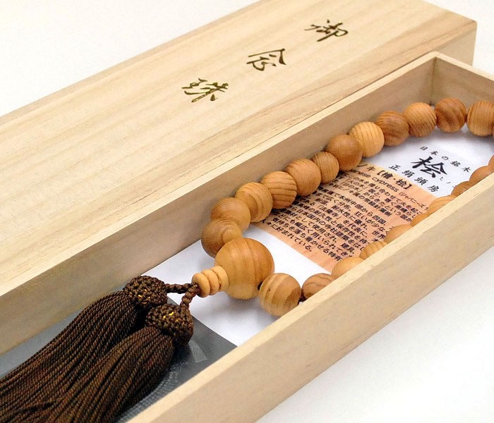 Mens Hinoki Juzu Prayer Beads 22 Beads Silk Tassel Paulownia Box Japan