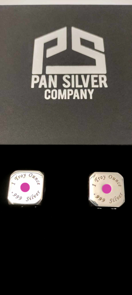 1 Set (2) Troy Ounces oz Fine .999 Silver Dice with Pink Dots (pips)