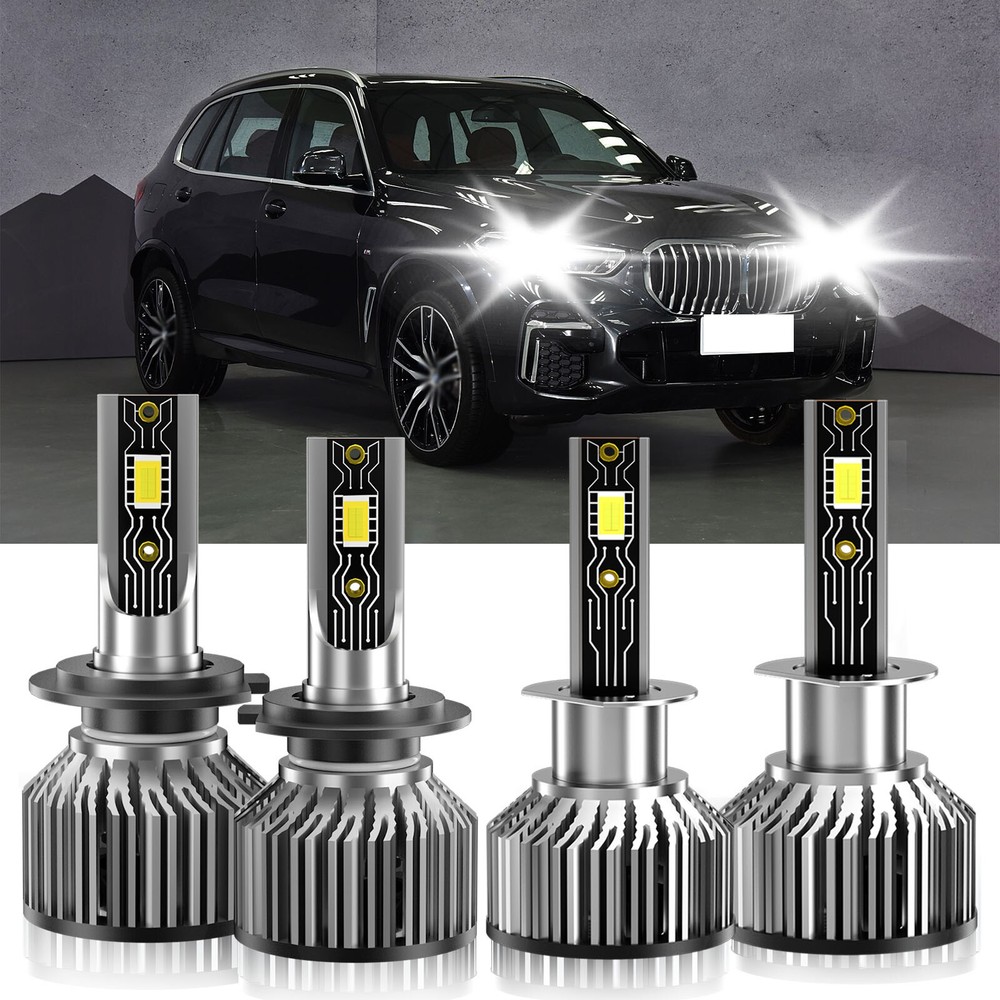 For BMW X5 2005-2013 H1 H7 LED Headlight Bright Bulbs High Low Beam Kit 6500K