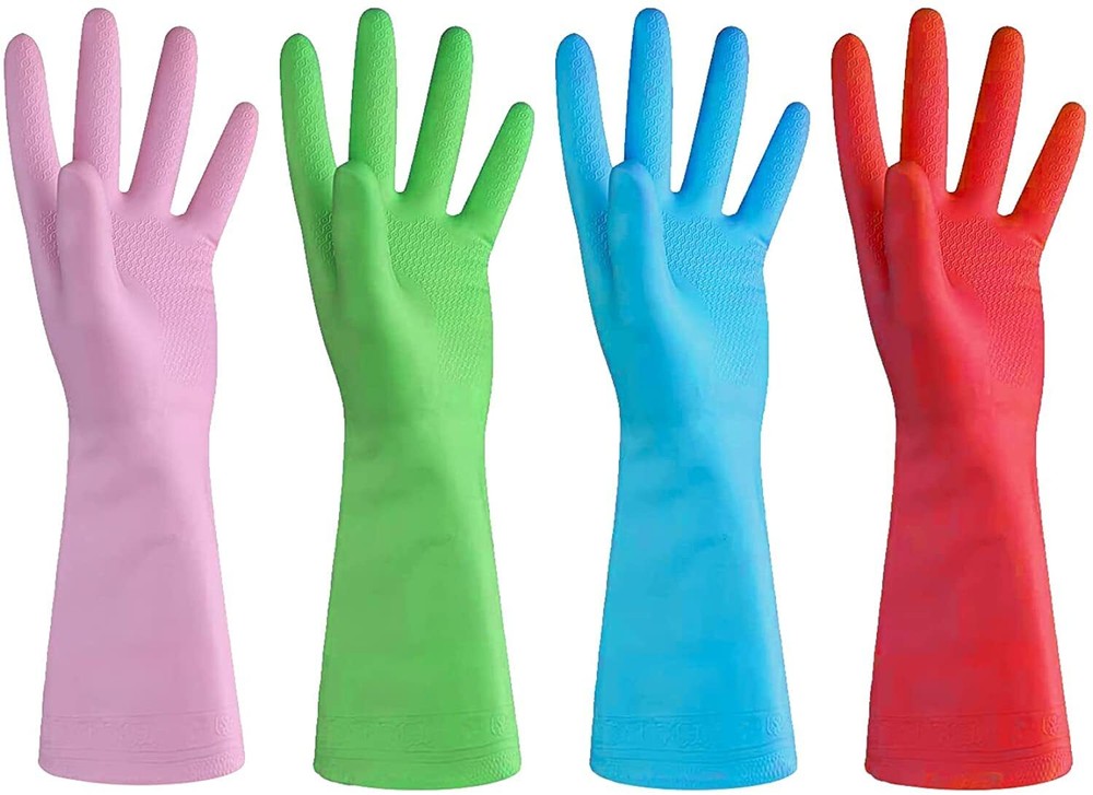 URBANSEASONS Household Rubber Gloves for Dishwashing and Cleaning 4 Pairs