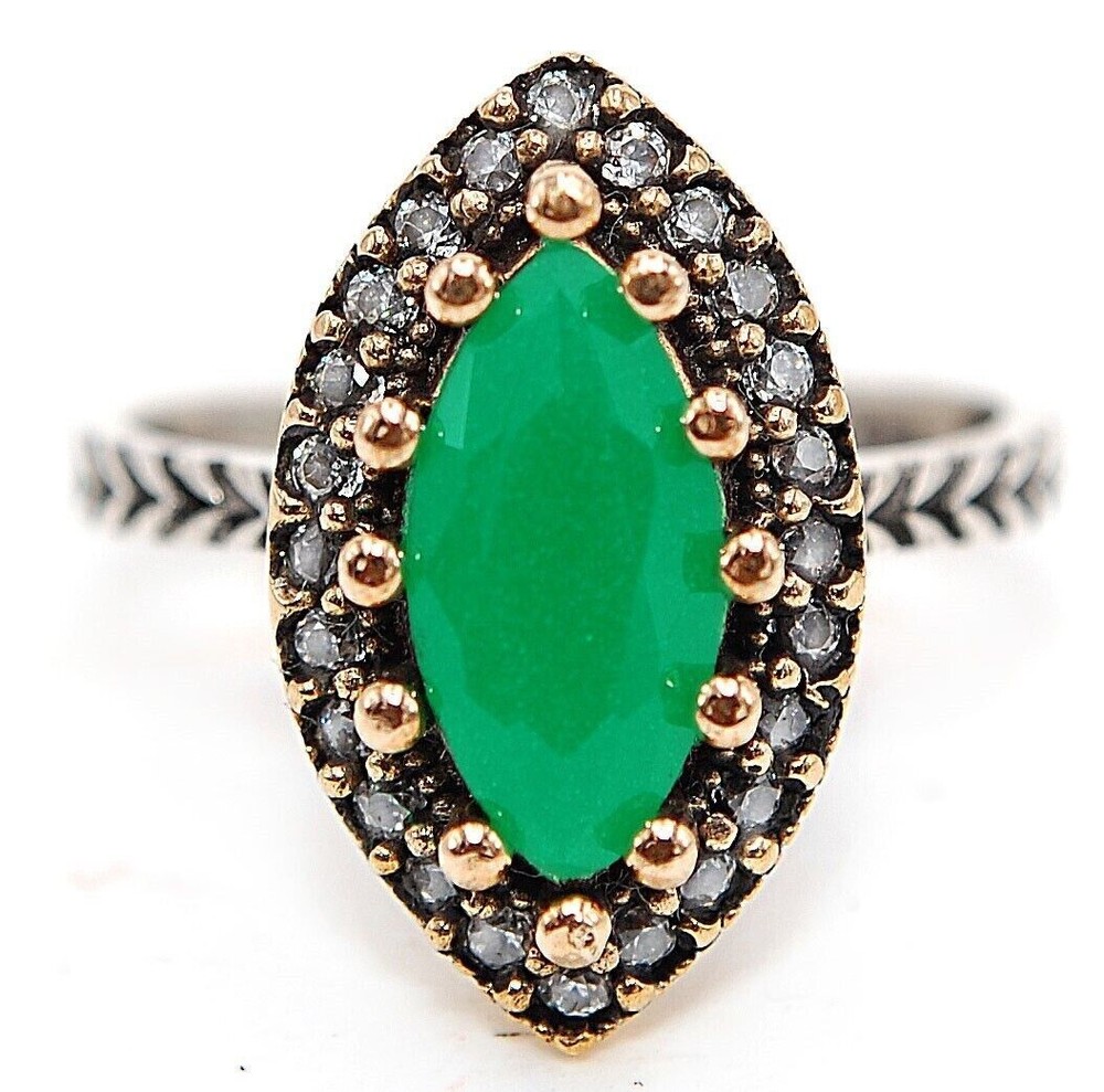 2CT Emerald Ottoman-Style 925 Sterling Silver Ring Size 8.5