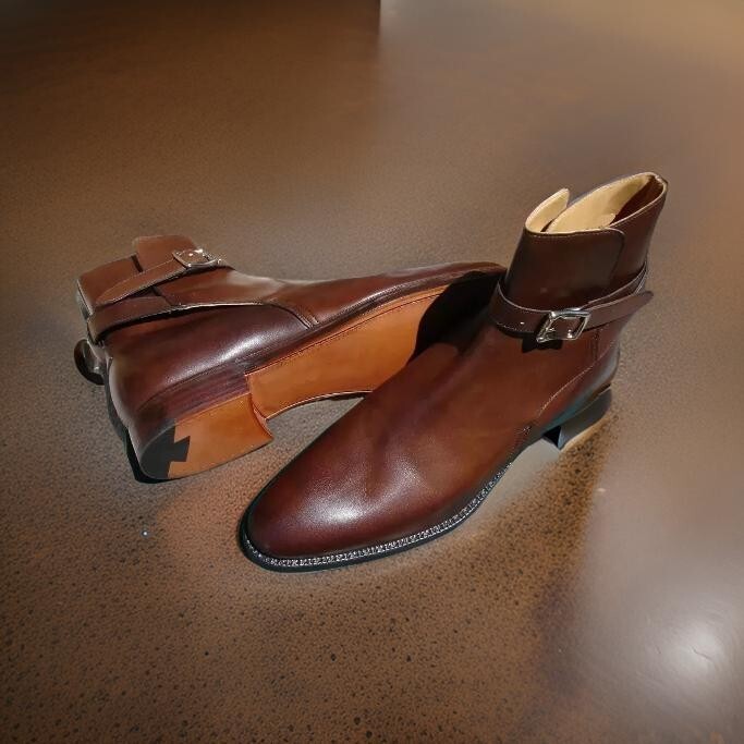 Handmade  Ankle Leather Boots, Men Jodhpurs Brown Leather Boot Men Leather Boots