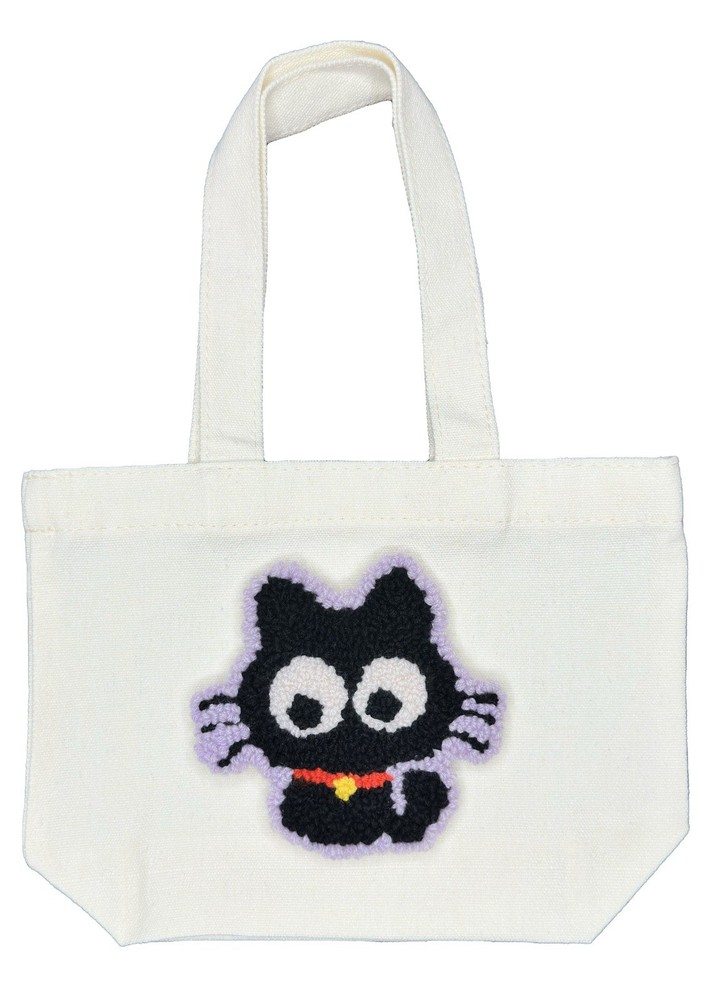 100% Cashmere Embroidery (HAND MADE) Canvas Mini Tote Bag - CUTE BLACK CAT