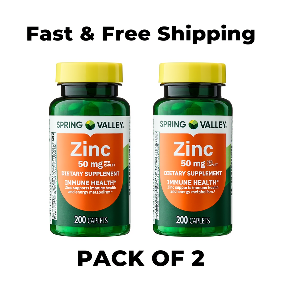 2 pack Spring Valley Zinc 50mg Caplets- 200 Count new free shipping