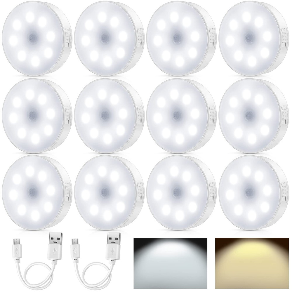 Yahenda Rechargeable Motion Sensor Light Fixture, 12-Piece Indoor LED USB Cor...