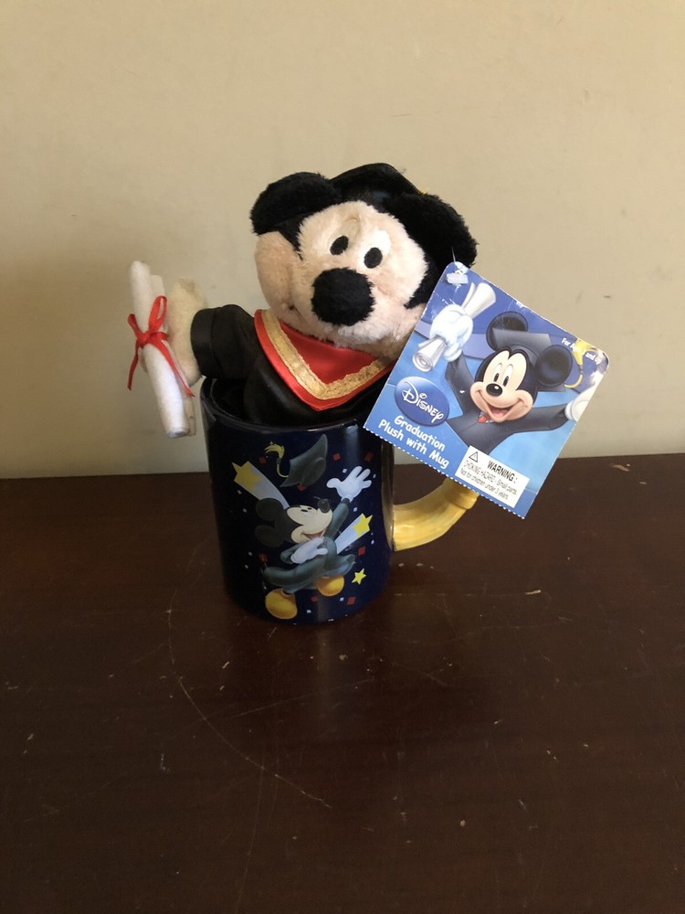 Disney Mickey Mouse Graduation Cap and Gown Stuffed Plush Mug 8 Inch