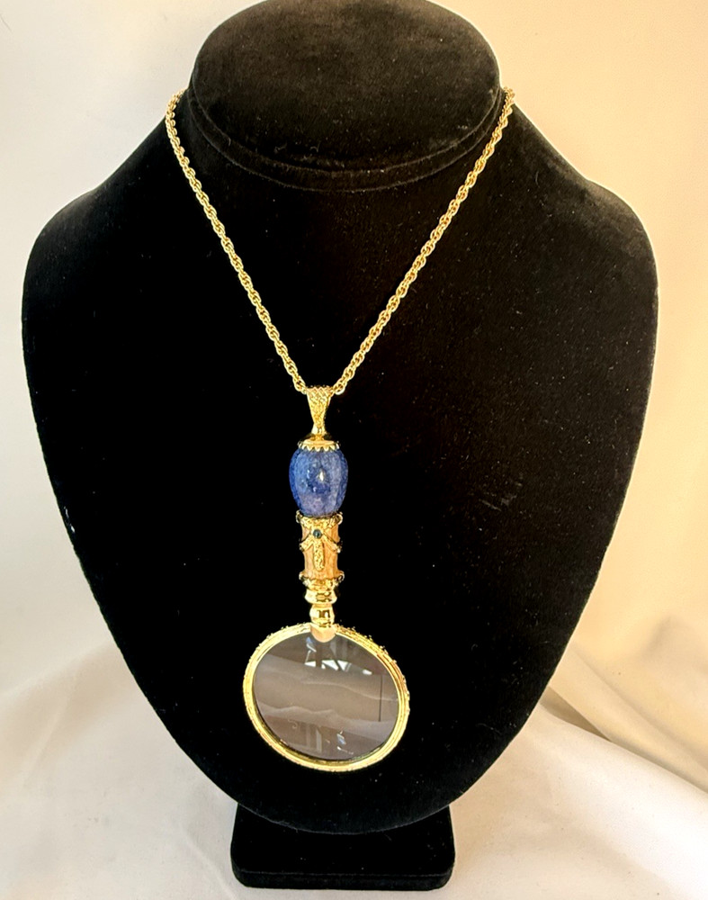 Vintage Joan Rivers Gold Tone Magnifying Glass Pendant w/ Egg, Rare!