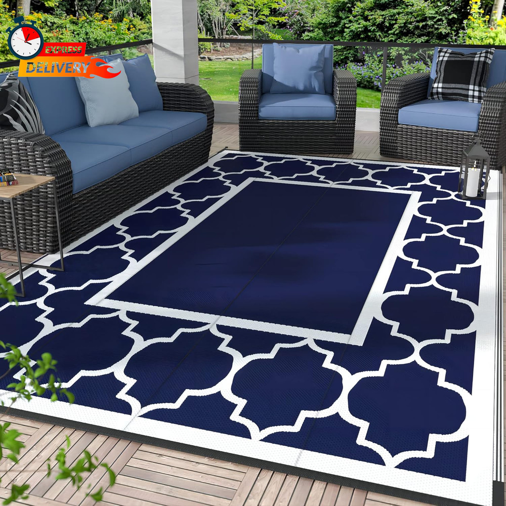 5' X 8' Outdoor Rug Waterproof for Patio Decor, Foldable Reversible Plastic