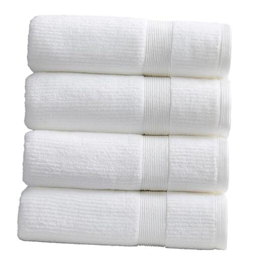 Soft White Bath Towels Set of 4 - 100% Combed Ribbed Textured Towels