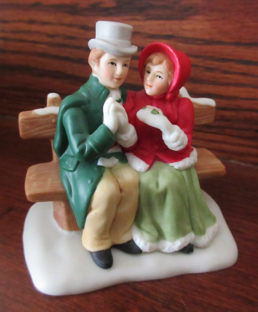 Vintage Lefton Victorian Couple Figurine Sitting on Bench Christmas Snow Decor EUC