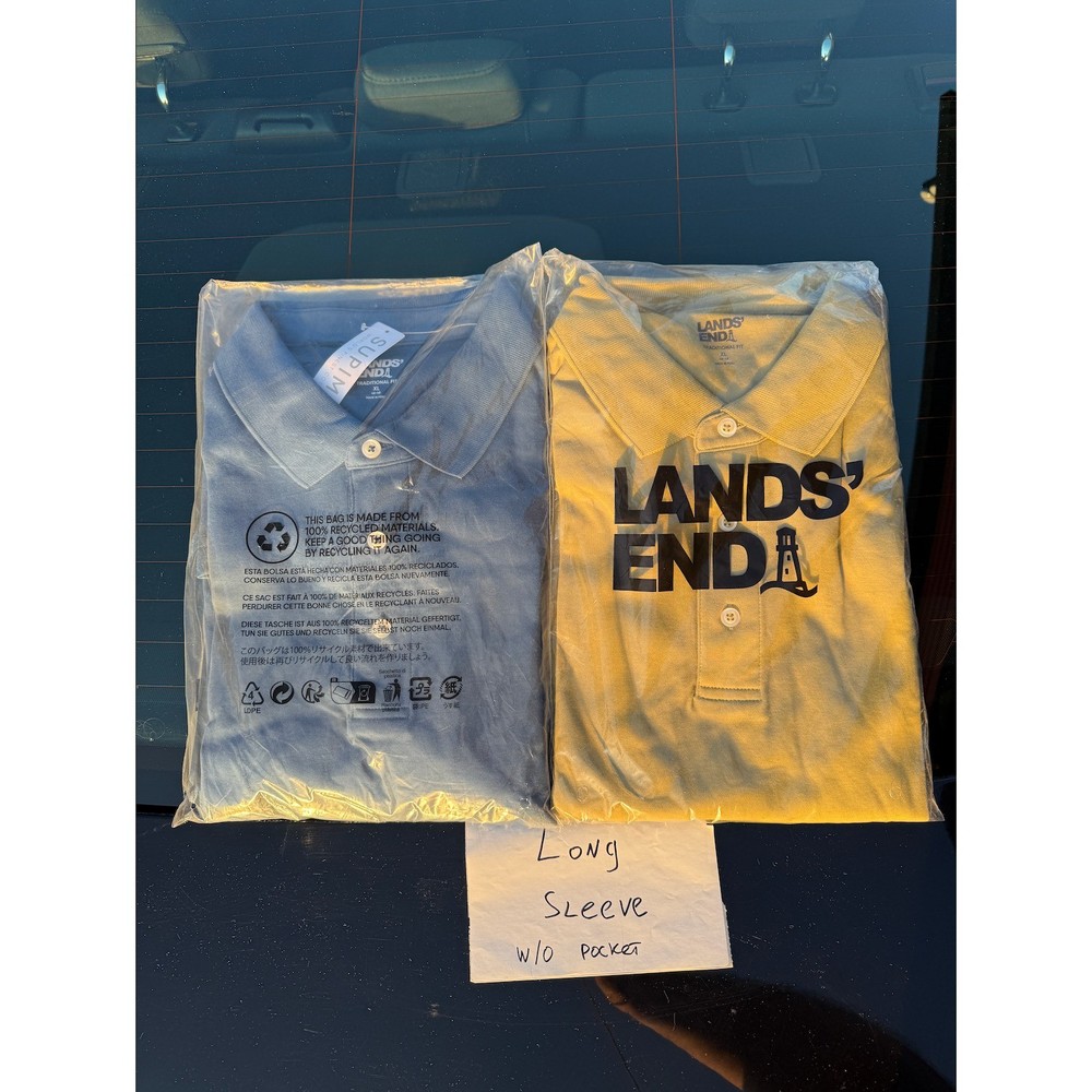 2 Pack Lands' End Supima Cotton Long Sleeve Polo – Men's XL Casual Wear, Olive
