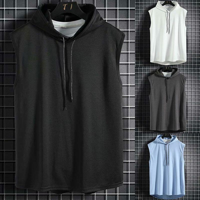 Men's Muscle Sleeveless Hoodie T Shirt Bodybuilding Gym Fitness Vest Tank Tops