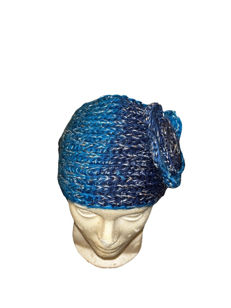 Handmade Blue Crocheted Flower Headband for Women Winter