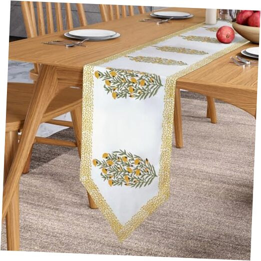Long Cotton Linen Table Runner 108 Inches Fall Floral Farmhouse Decor
