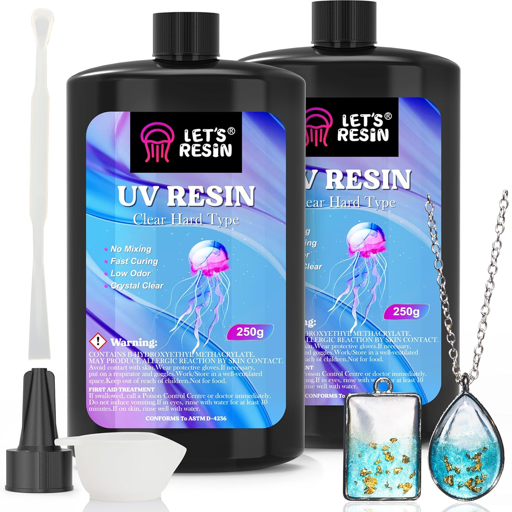 LET'S RESIN UV Resin, Upgraded 500G Crystal Clear UV Resin Hard, Low Odor Ultrav