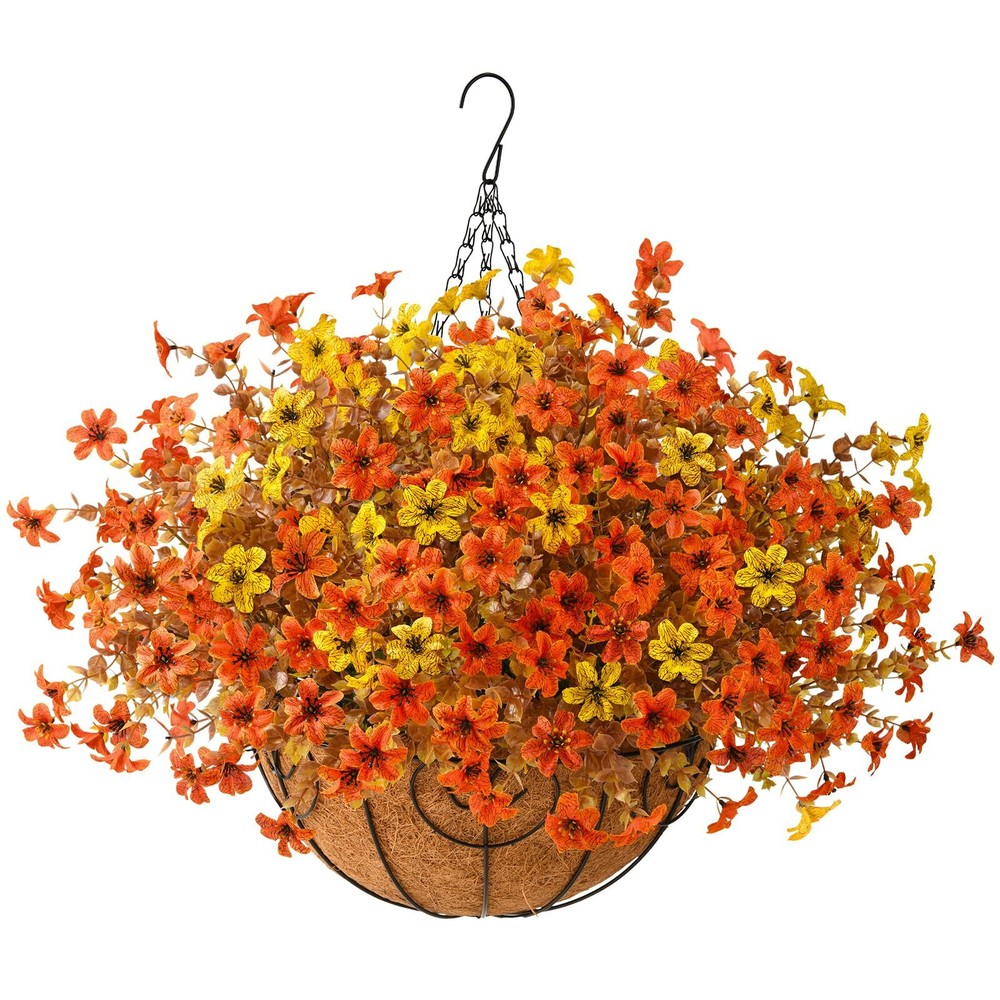 Outdoor Fall Decoration Artificial Faux Hanging Flower Plant Basket