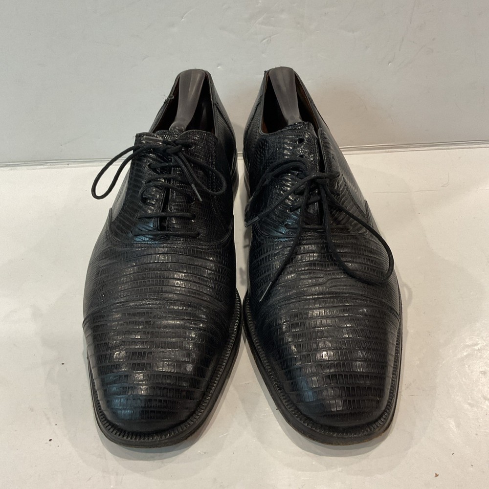 Magnanni Black Lizard Skin Leather Oxford Lace Up Shoes US 8.5