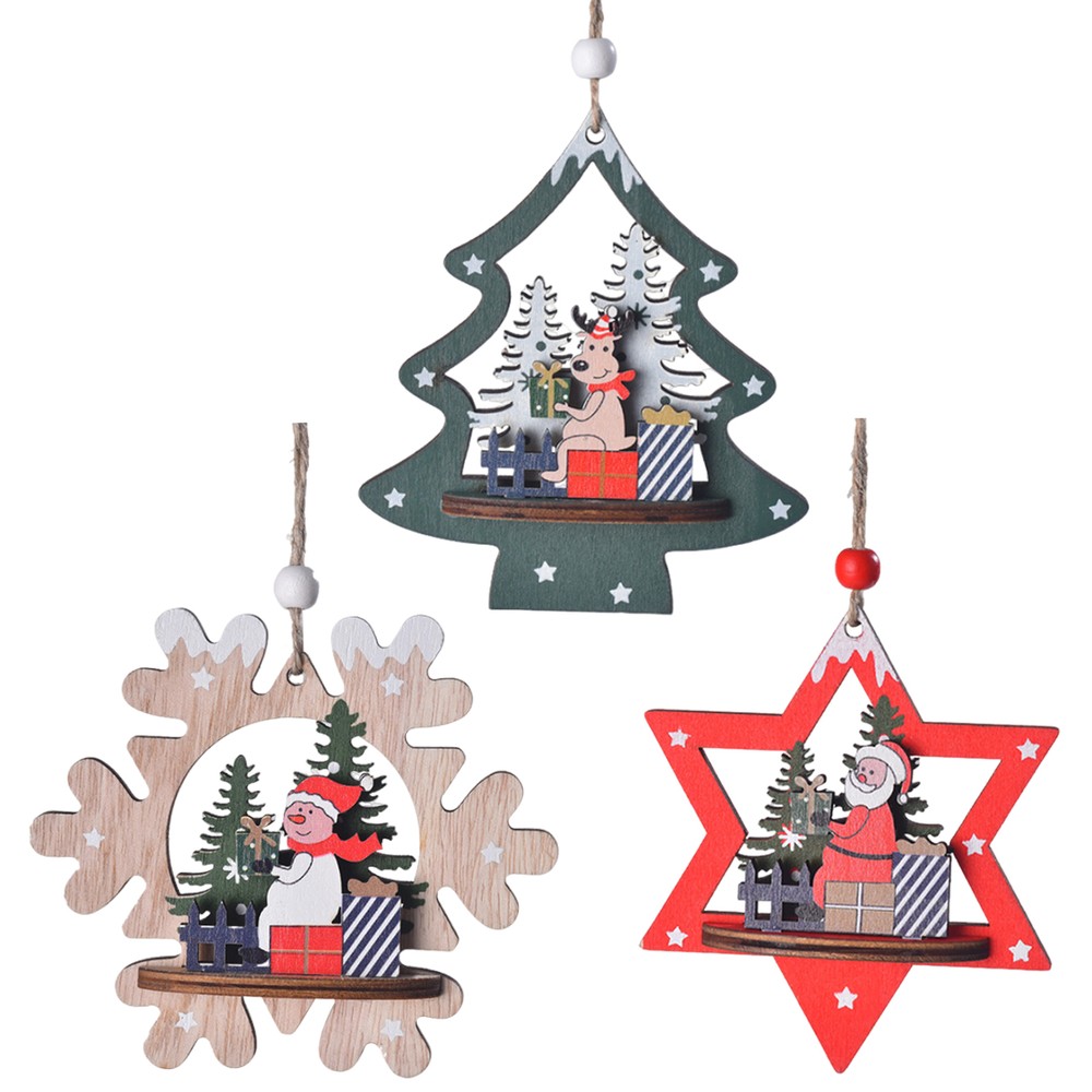 Wooden Christmas Ornaments Christmas Tree Decorations Winter Ornaments Landmark